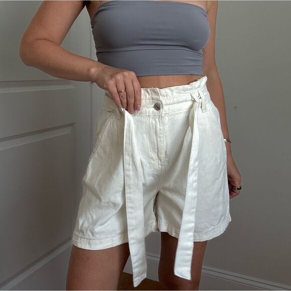 Women's White Tie-Waist Shorts - Picture 8 of 10